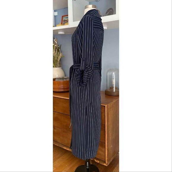 ARITZIA BABATON Kahlo Robe Coat Jacket Navy Blue Pinstripe - Picture 3 of 12